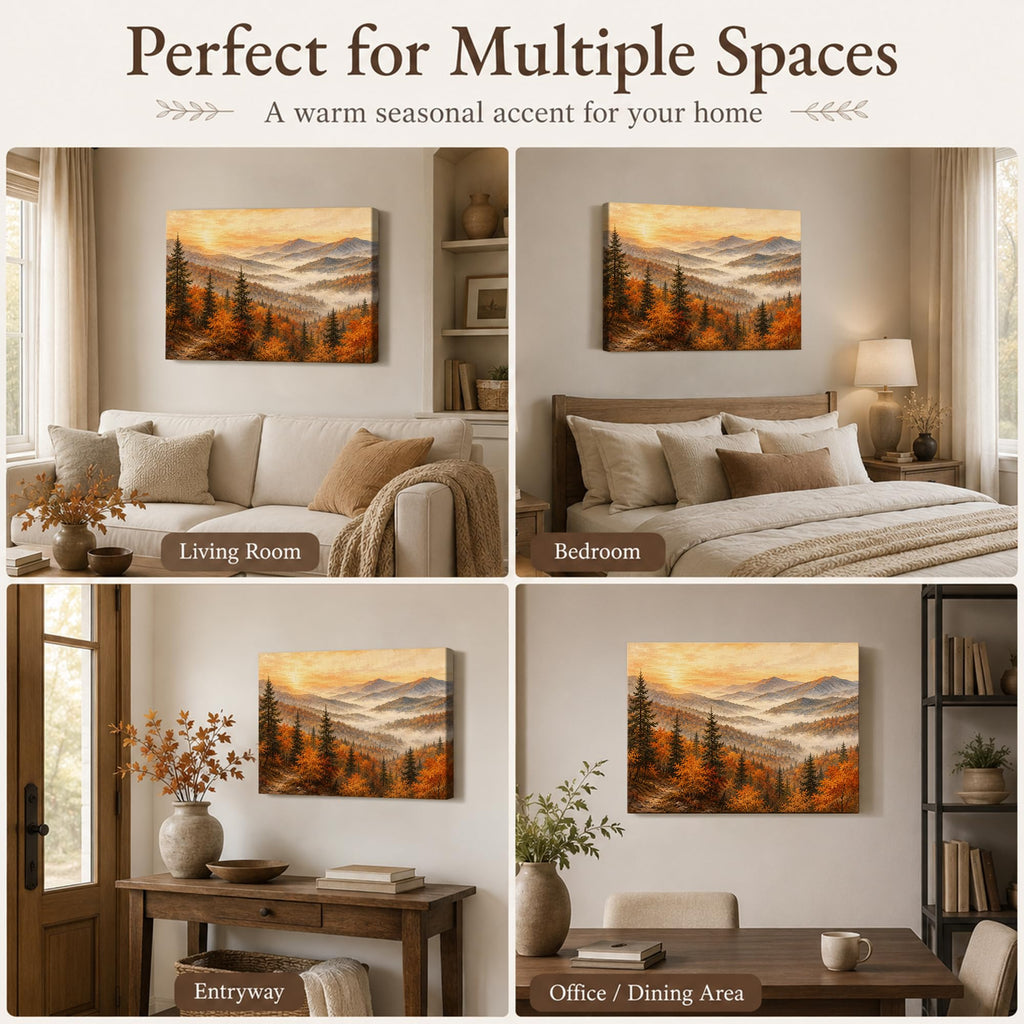 Autumn Mountain Canvas Wall Art, Fall Forest Landscape Canvas Prints