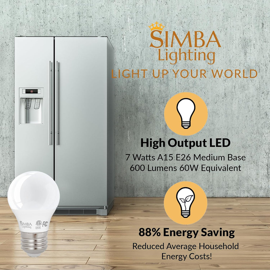 LED A15 7W 120V ETL Listed Bulbs Dimmable E26, 5000K, 6 Pack