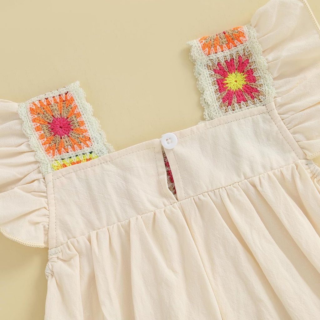 Baby Girl Romper Summer Clothes Ruffle Sleeveless Bodysuit Crochet Floral Bubble Romper Infant Bodysuit Boho Outfit