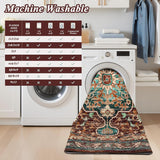 Boho Vintage Round Area Rug 8ft Machine Washable Low Pile Soft Floor Carpet Non Slip Non Shedding Ac