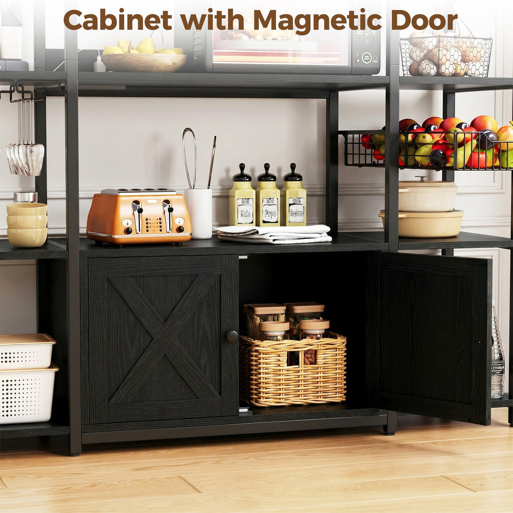 Bakers Rack with Power Outlet, Coffee Bar Cabinet, Vintage Black