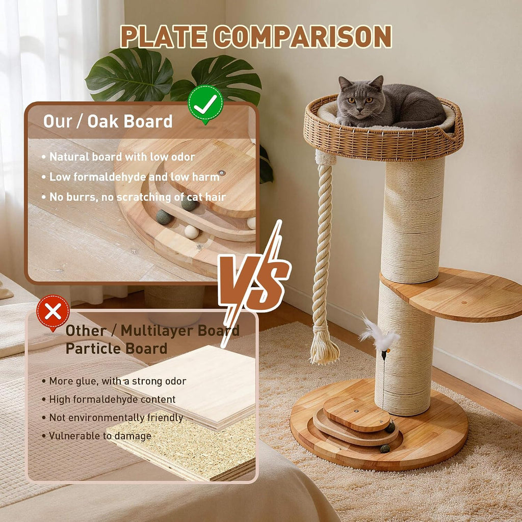 28.5in Wooden Cat Tree for Large Cats, Modern Cat Tower