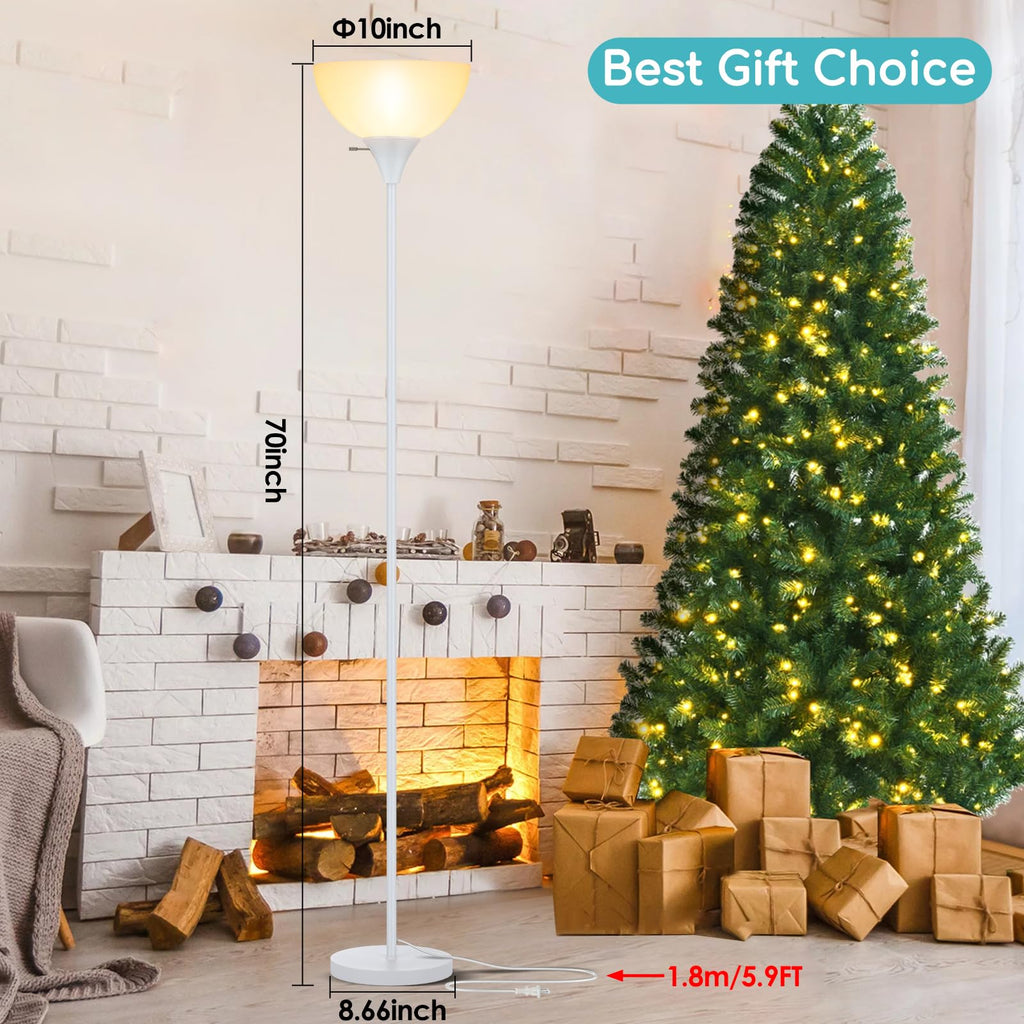 Floor Lamp, LED Standing Lamps with White Plastic Shade, Corner Floor Lights Bedroom, Rotary Switch, Bulb not