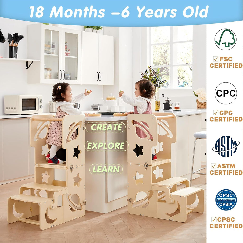 Toddler Tower, Toddler Stool, Kids Learning Wooden Tower