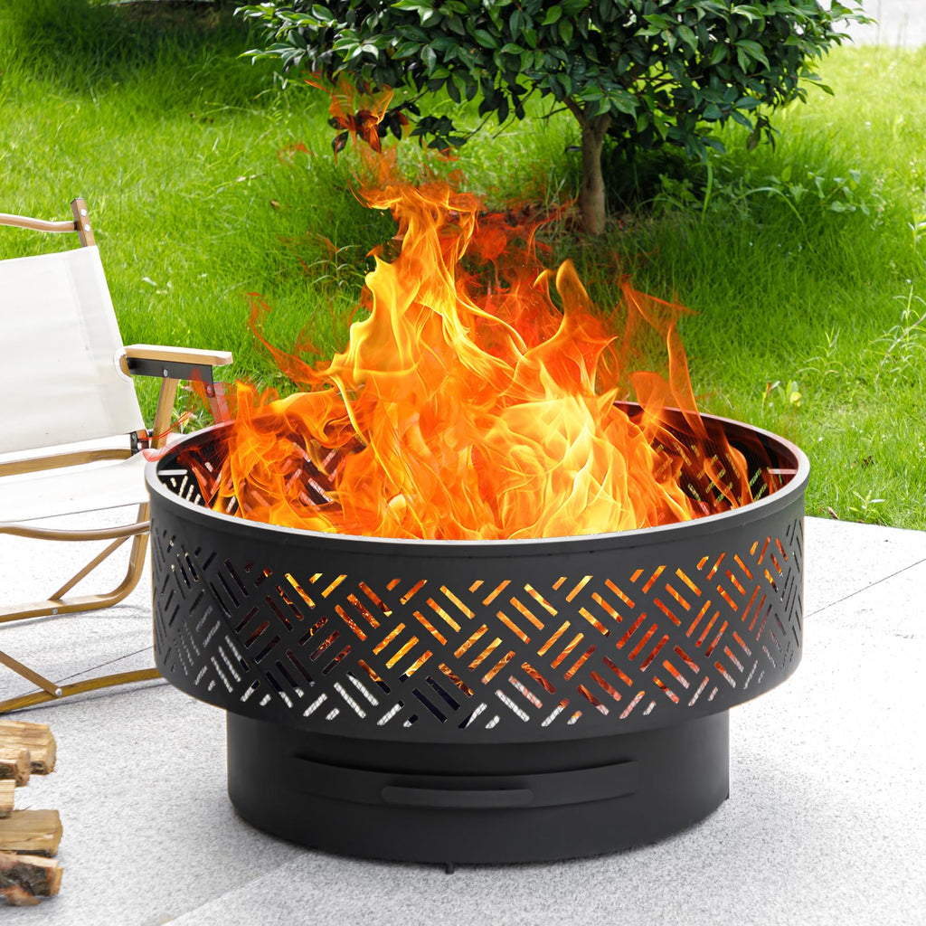 26 Inch Wood Burning Fire Pits with Grill & Lid
