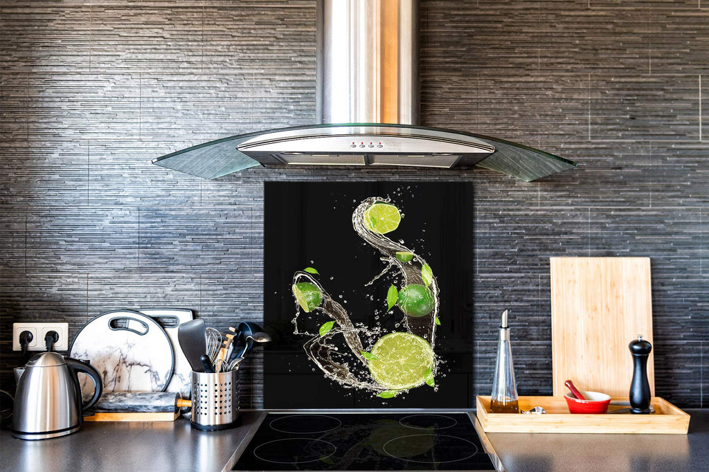 Stylish Tempered Glass backsplash - Glass Kitchen splashback - Glass upstand BS09 Water Splash Series: Lime in Water 3