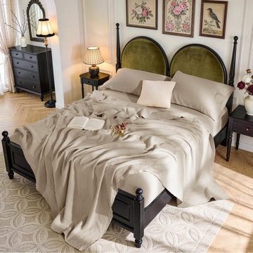 100% French Pure Linen Sheets, Breathable and Durable Linen King Sheets, Anti-Tear Linen Bed Sheets, Machine