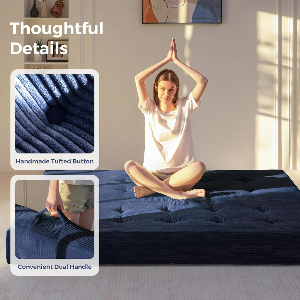 Foldable Mattress, 8-Inch Tufted Futon Mattress with Handles