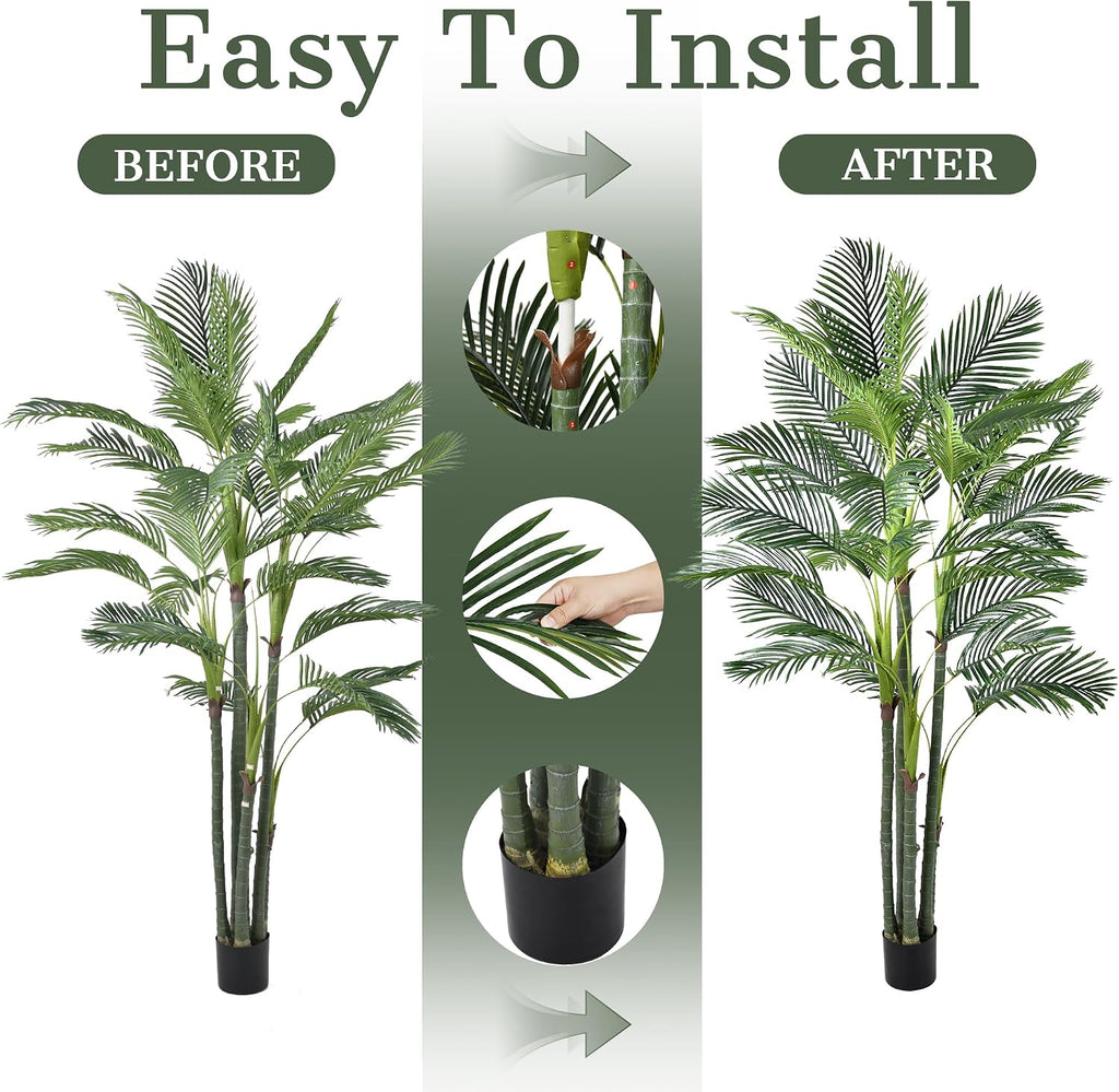 Palm Tree 8FT, Tall Palm Trees with Realistic Trunk & Lush Fronds, Large Fake Tropical Tree for Poolside, Patio