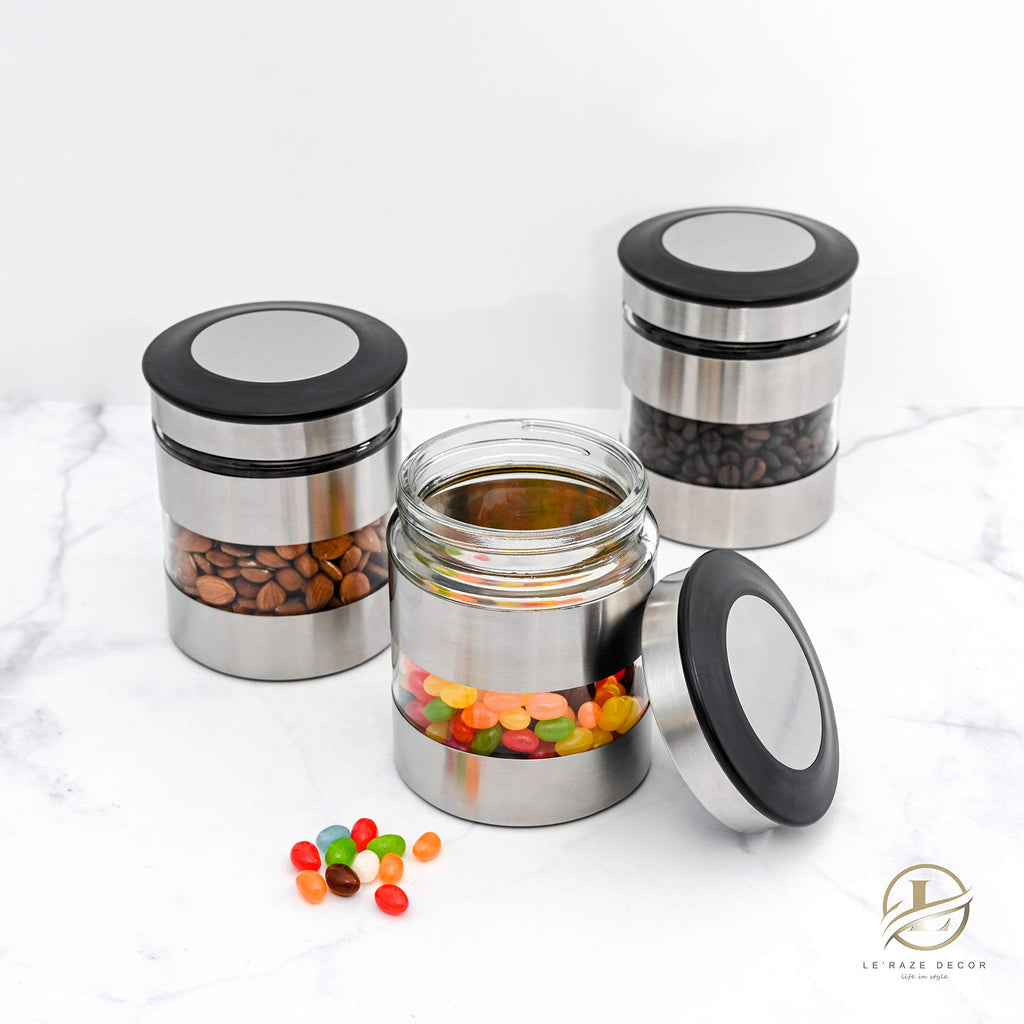 Quality Stainless Steel Canister Set of 3 Counter with Glass Window & Airtight Lid - Food Storage Containers with