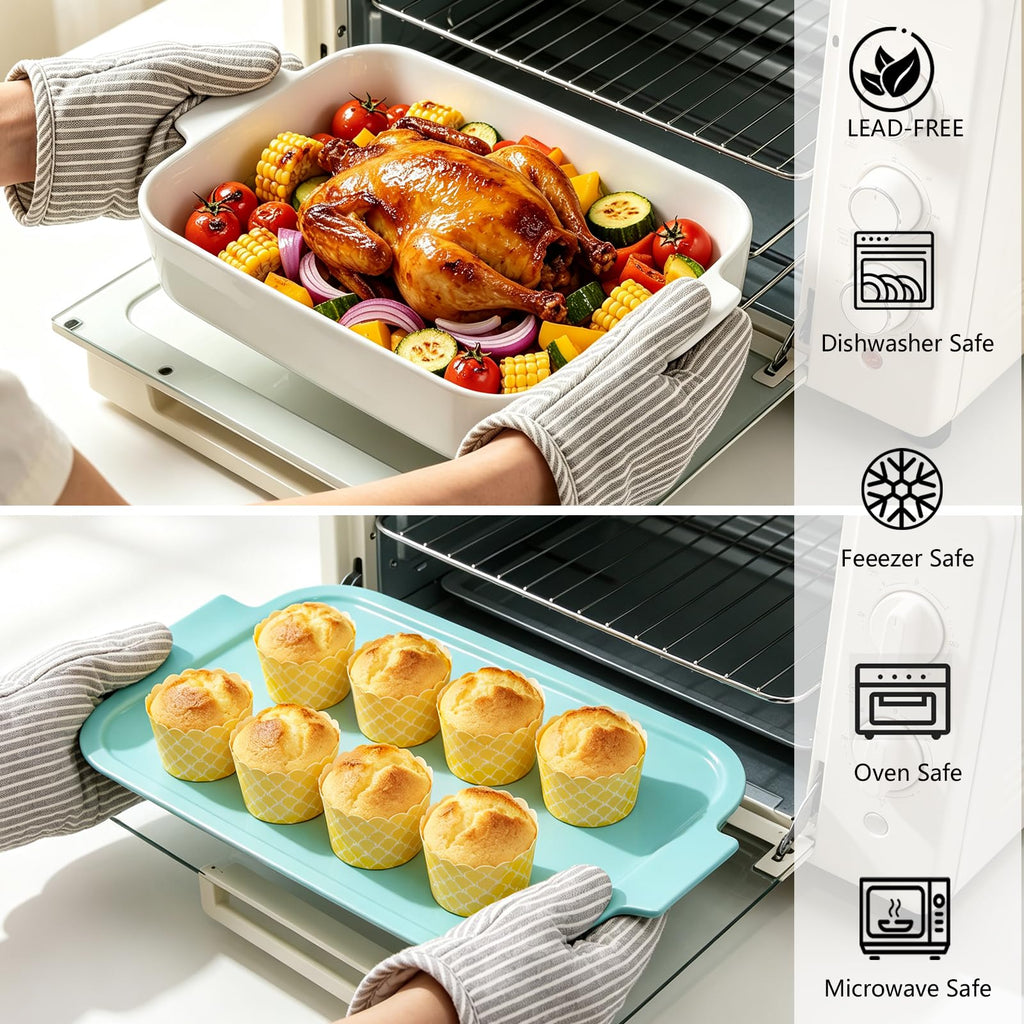 Ceramic Baking Dish with Lid, 9x13 Blue Casserole Dish with Lid