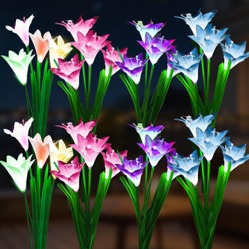Solar Lights Outdoor - Lily Flower Solar Garden Lights, 8 Pack Lights Outdoor Waterproof Multicolor Changing LED