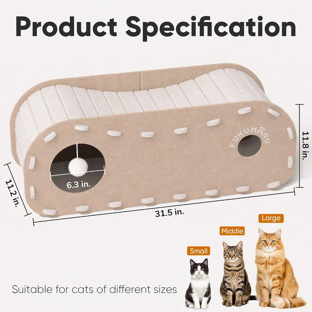 Cat Bed Cave Tunnel, 31.5 Inch, Cat House Condo Indoor, Beige