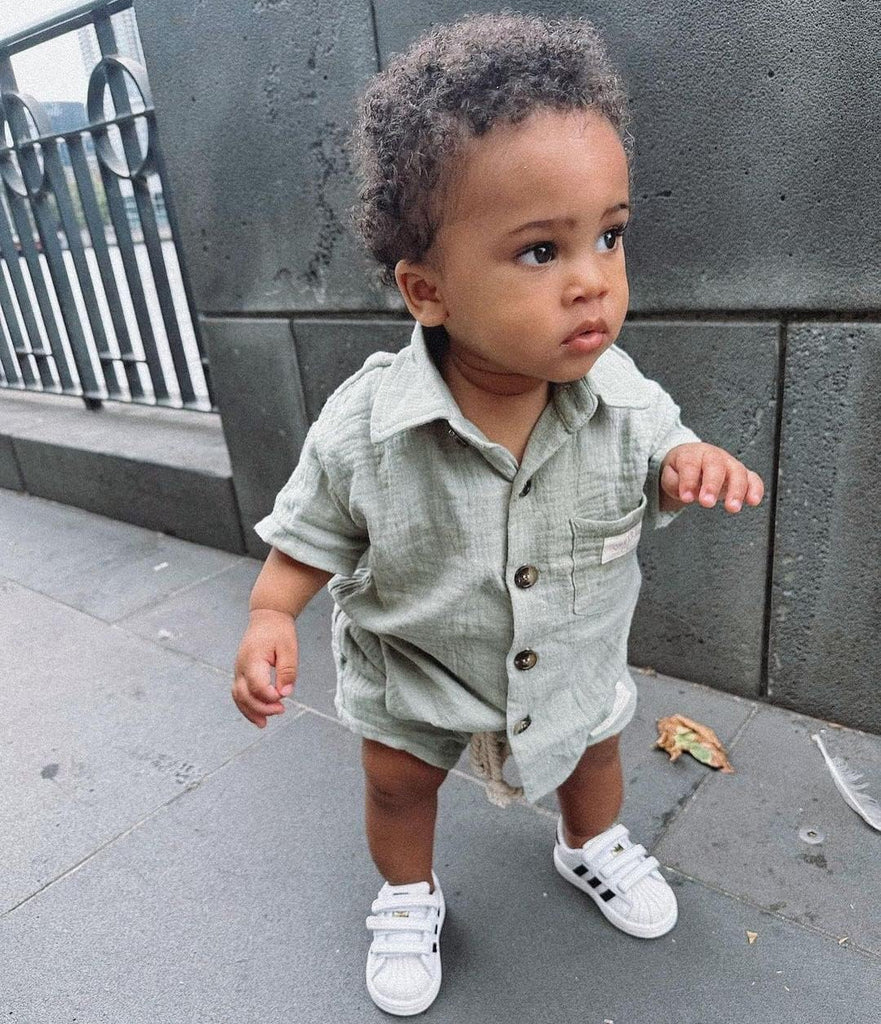 Baby Boys Clothes Set Toddler Infant Boys Button-down Shirt Tops + Cotton Gauze Shorts Summer Outfit 2PCS with Pockets
