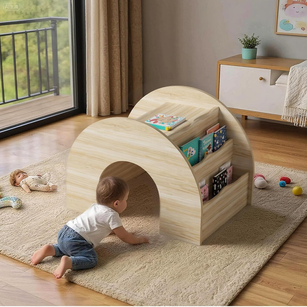 In-1 Kids Desk and Chair Set, Montessori Toddler Desk with Bookshelf for Ages 2-7 | Arched Baby Bookshelf
