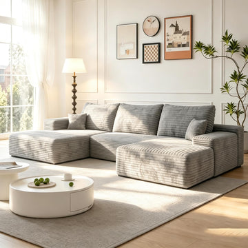 107" U Shaped Boneless Sofa with Left Chaise & Ottoman, Grey