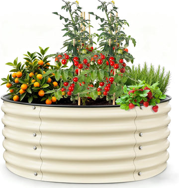 Galvanized Raised Garden Bed, 3.5ft x 17'' Tall Round Metal Planter Raised Garden Boxes Outdoor for Vegetable Fruits