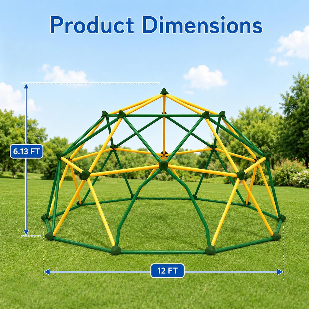 13ft Climbing Dome Kids Jungle Gym Outdoor, 1000 lbs Geometric Dome Climber Play Center, Rust & UV Resistant Steel