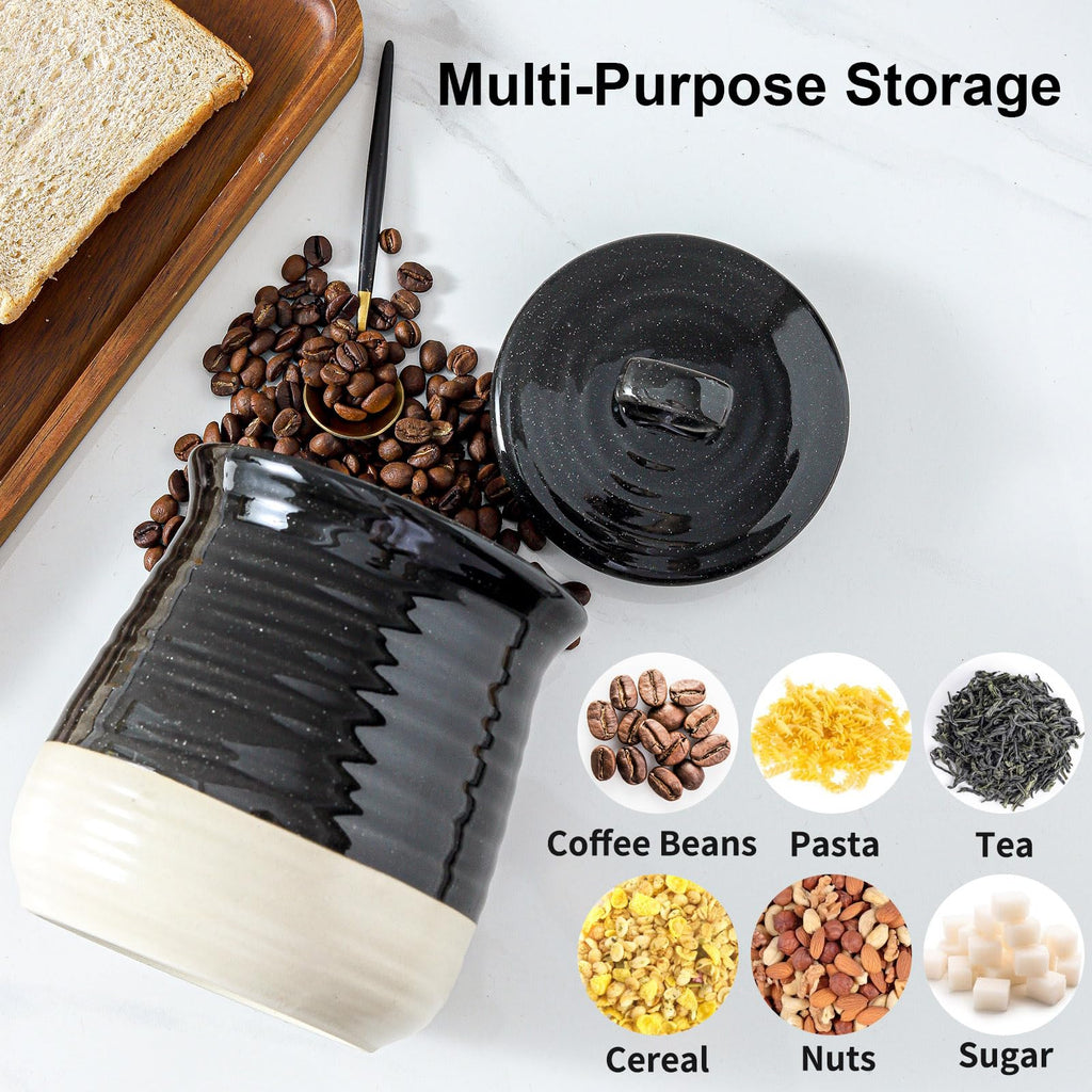 Ceramic Food Storage Jar, Coffee Canister for Countertop with Lids Airtight, Large Flour, Spices, Beans, Rice and Candies
