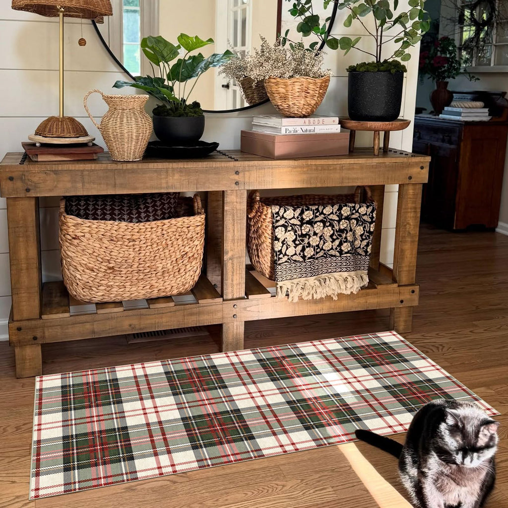 Christmas Front Door Mat - 2x4.3 Buffalo Tartan Plaid Runner Rug