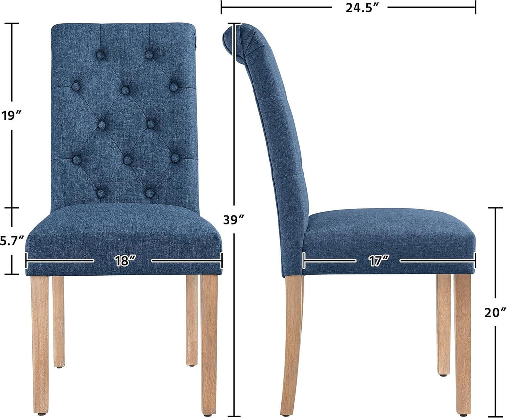 Dining Chairs Set of 2 Fabric Upholstered Dining Room Chairs with Button Tufted High Back and Solid Wood Legs for
