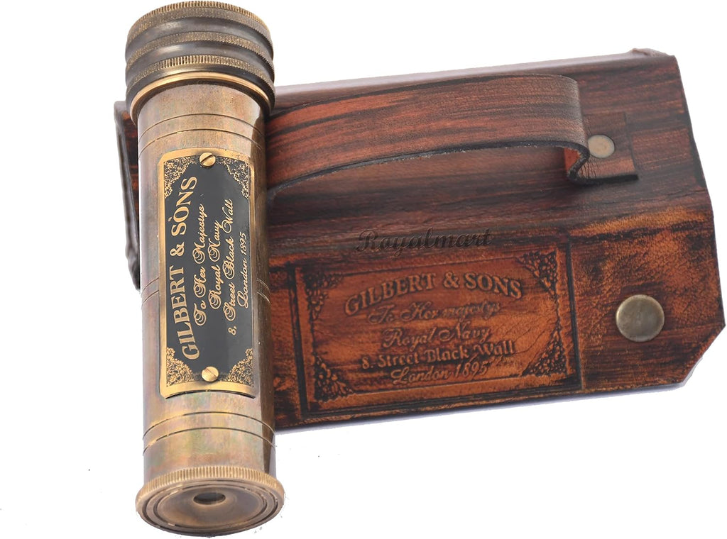 Handicrafts Handmade Brass Kaleidoscope with Leather Box - Vintage Look - Antique Finish - Kaleidoscope for Kids