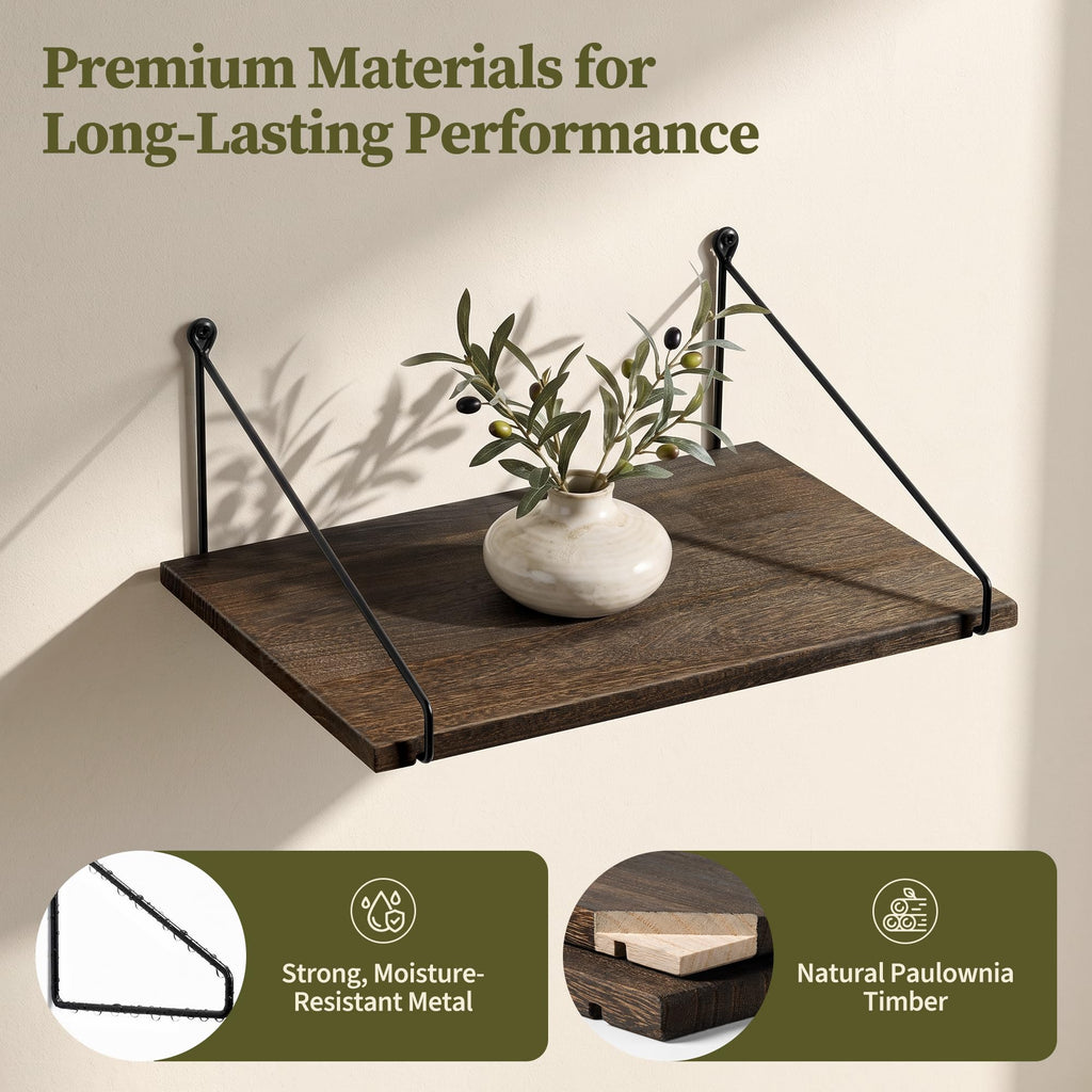 12 inch Deep Floating Shelves for Wall, Wide Shelf, Rustic Dark Brown