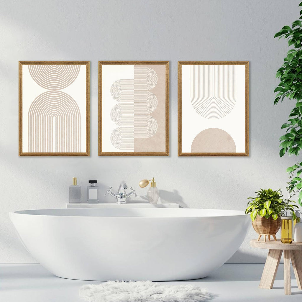 Abstract Geometric Wall Art Set of 3 Wood Frame, 12x16