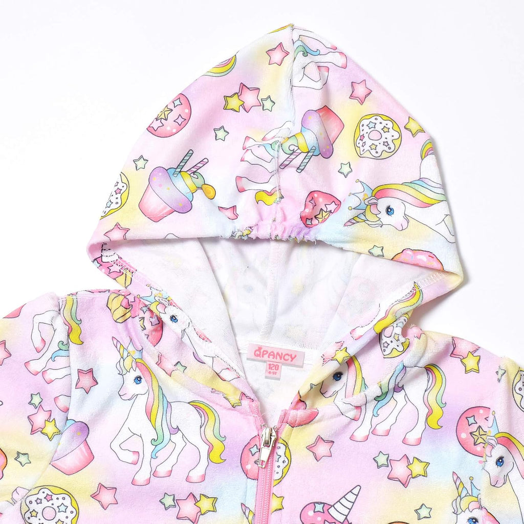 Girls Hooded Zip Terry Coverups Swim Beach Cover-Up Cotton Summer Short Sleeve