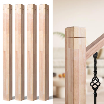 3.5" x 47" Rubber Wood Stair Newel Post with a Single Groove Notched Newel for Staircase Indoor and Outdoor Railing