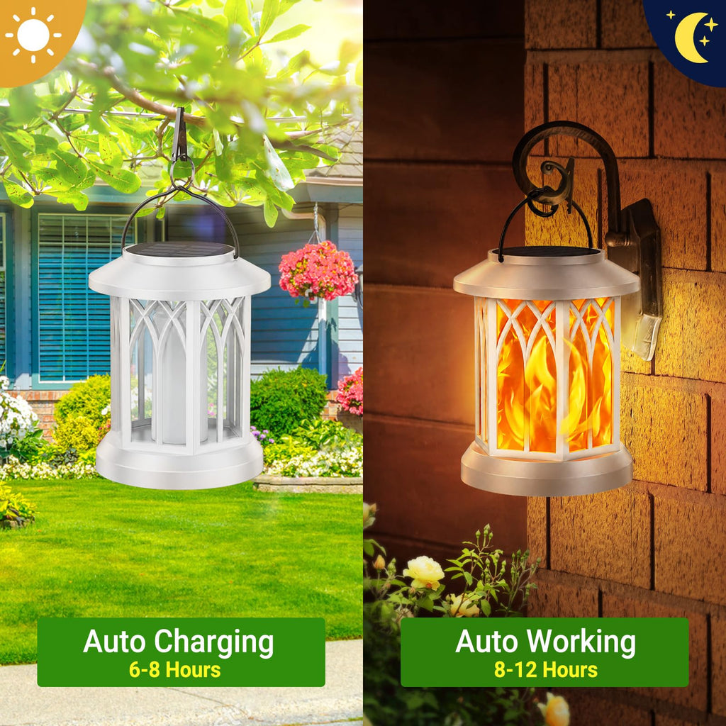 6 Pack Solar Lantern Outdoor Lights, Upgraded Flickering Flame Solar Lanterns Outdoor Waterproof, Auto ON/Off