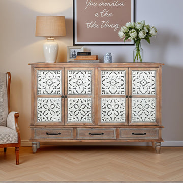 Hallway Cabinet - Solid Wood Farmhouse Storage Cabinet, Vintage Entry Way Cabinet with Storage, French Country