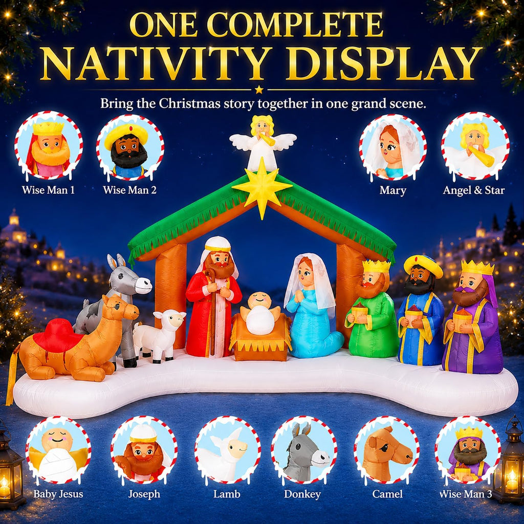 12FT Christmas Nativity Scene Inflatable with Jesus, Mary & Joseph