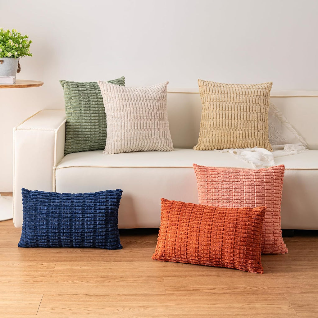 Pack of 2 Corduroy Decorative Throw Pillow Covers 18x18 Inch Soft Striped Pillow Covers Modern Farmhouse Home Decor