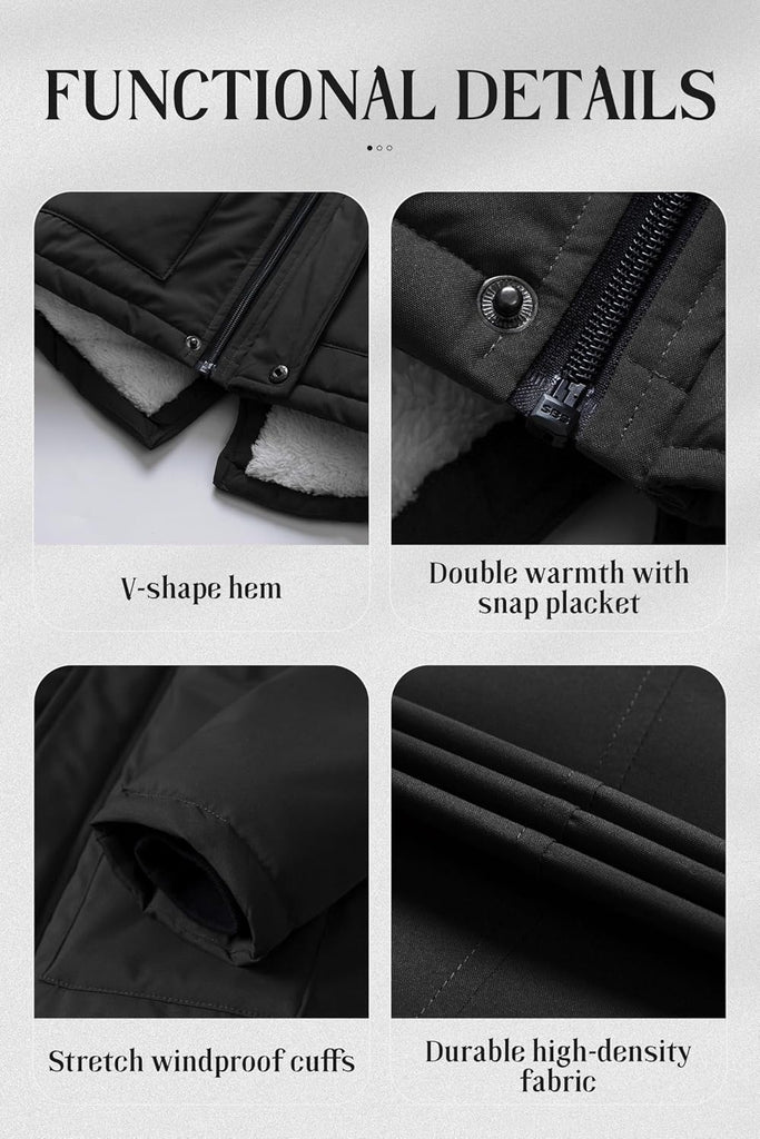 Boy's Waterproof Winter Sherpa Parka Coat Med-Length Outerwear Jackets With Detachable Furry Hood