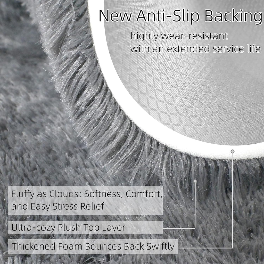 Washable Grey Solid Shag Area Rugs Bedroom