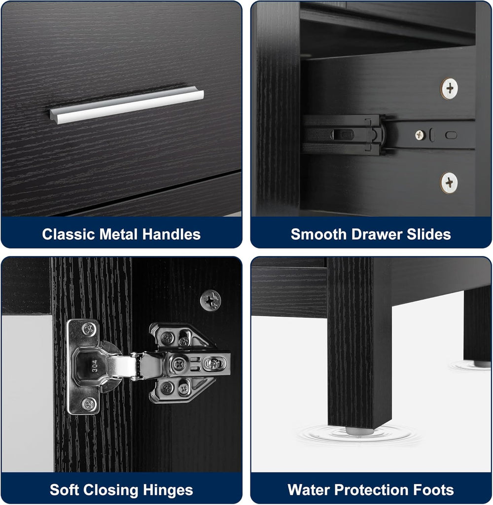 18 Inch Small Bathroom Vanity with Vessel Sink, Modern Freestanding Cabinet with Matte Glass Door, Drawer, Water-Saving Faucet & Pop-Up Drain, Black