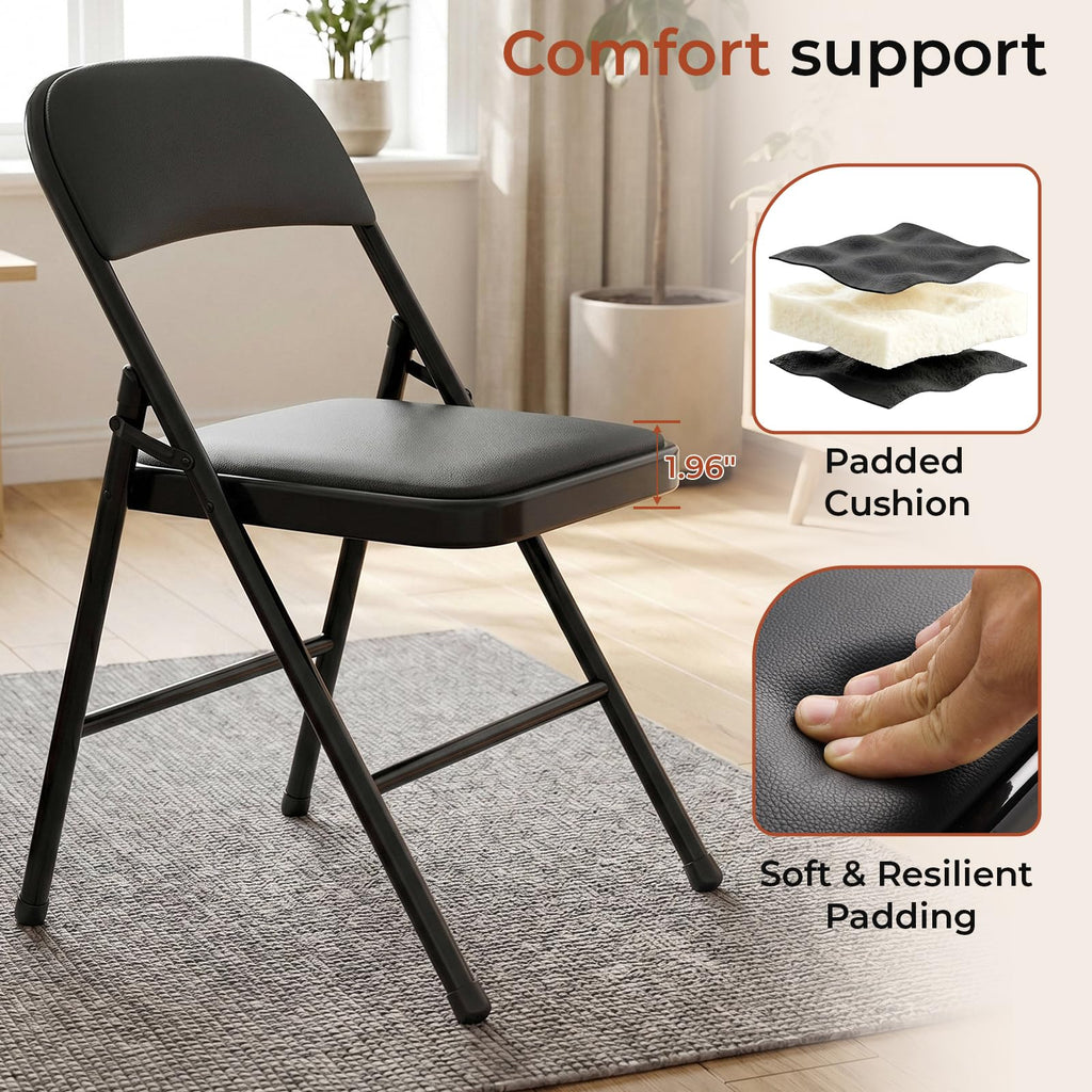 8 Pack Leather Padded Folding Chair w/Reinforced Metal Frame, Black