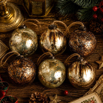 6 Pcs Vintage Glass Christmas Ornaments 4 Inch Retro Antiqued Ball