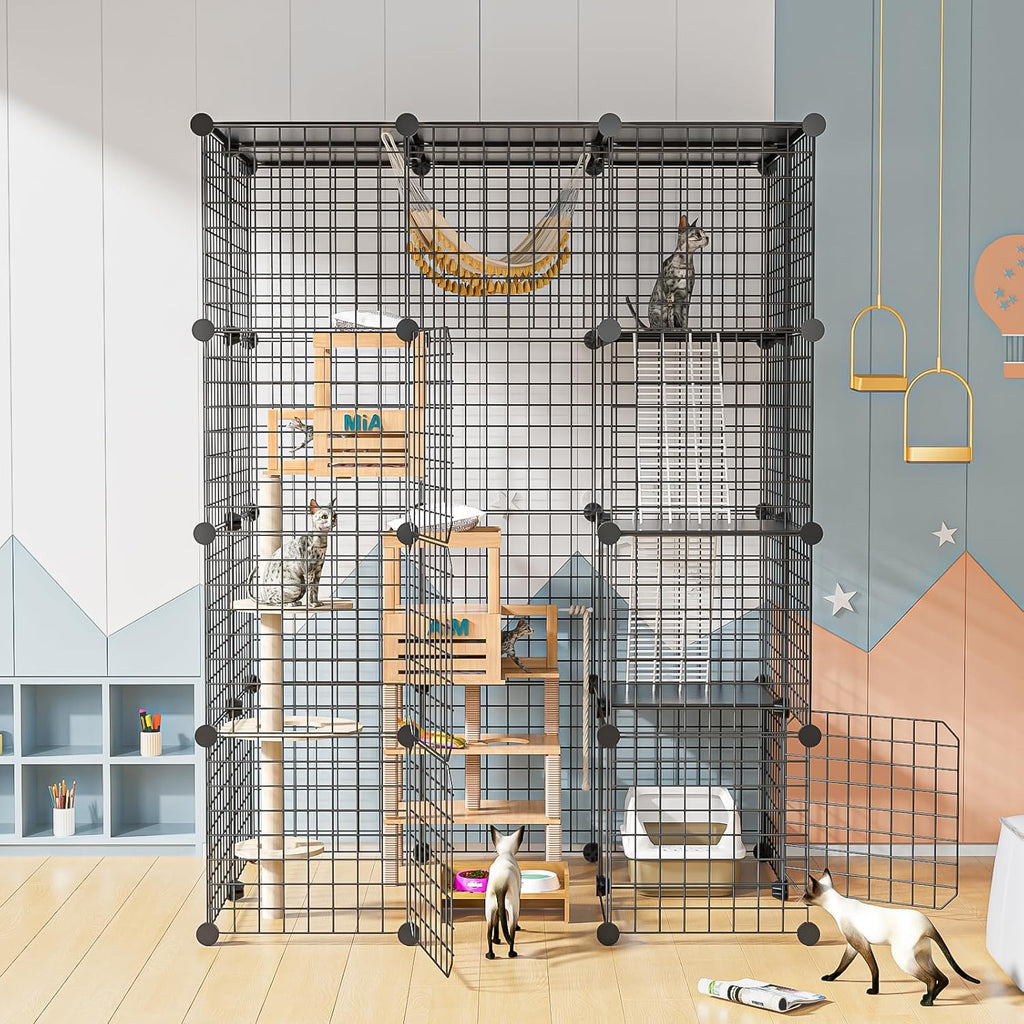 Cat Large Enclosure - DIY Catio Ideal for 1-3 Cats, Indoor & Outdoor, Detachable Metal Wire Kennel, 2x3x4 Exercise