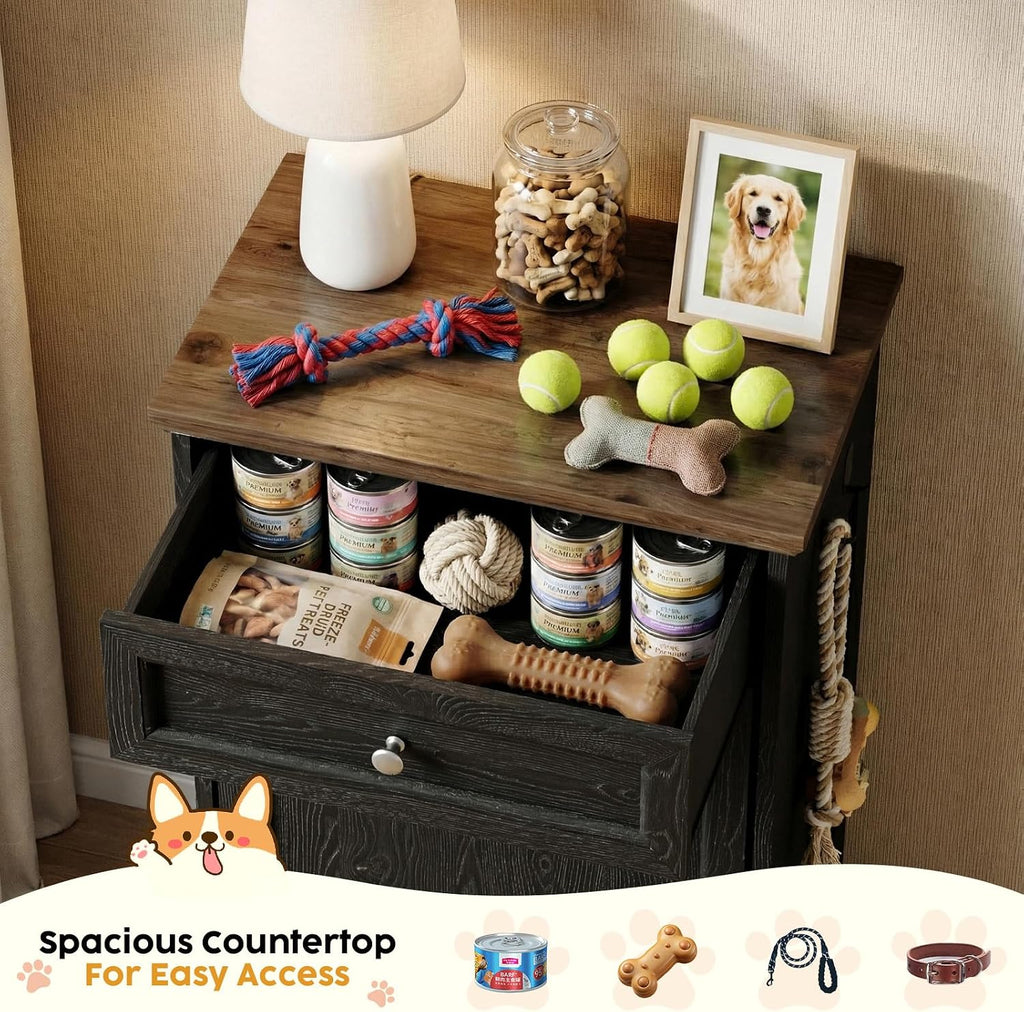 21''W Dog Feeding Station with Storage, Tilt Out Dog Food Cabinet with Drawer, 2 Feeding Bowls, Pet Food Storage, Cat