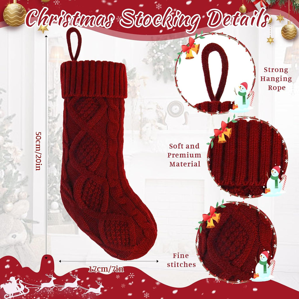 Christmas Stockings 18 Inch Cable Knit Stockings with Personalized Snowman Name Tags, Red and White Large Xmas - Set of 6