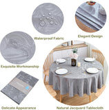 Jacquard Round Tablecloth 60 Inch Grey Table cloth Leaves Pattern Scalloped Edge Silky Soft Waterpro