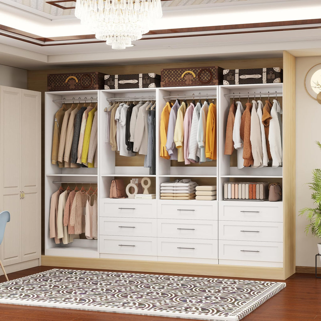 Closet System with 9 Drawers, 8FT-21FT Closet Organizer Systems with 9 Hanging Rods, Walk in Closet Freestanding
