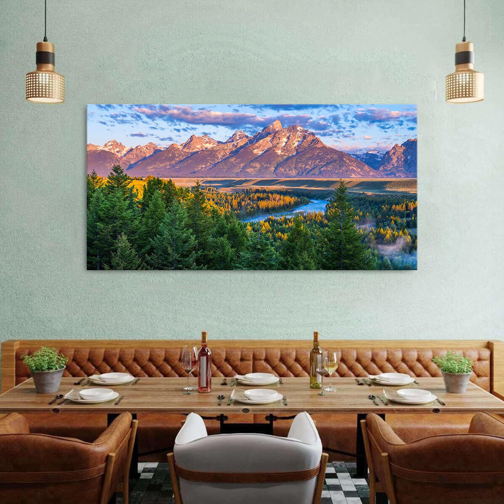 Grand Teton Mountain Wall Art Sunset Nature National Park Posters Oxbow Bend Snake River Landscape Wall Decor Wyoming