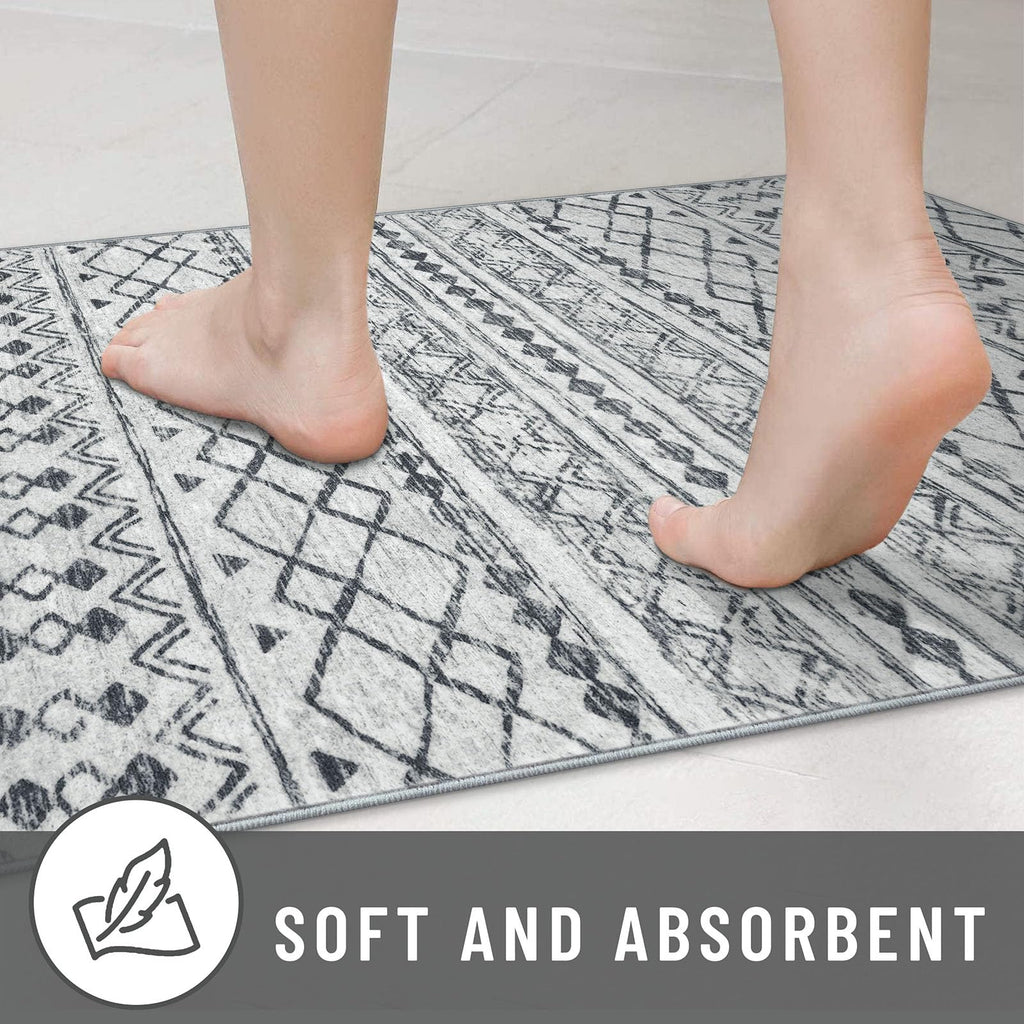 Moroccan Boho Geometric Washable Runner Rug 2x10 Grey Vintage