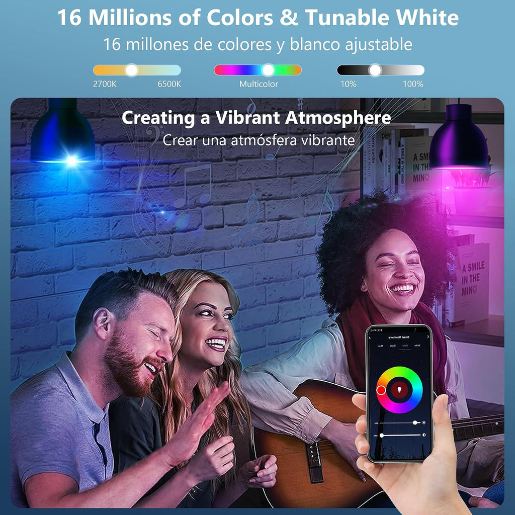 Smart Light Bulbs 8Pack, WiFi & Bluetooth, RGB Color Changing, 100W Equivalent, Dimmable, A19 E26 110V, Compatible