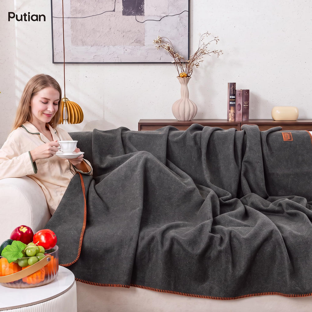 100% Wool Blanket - Camping Outdoor Blanket, 63"×87", Grey