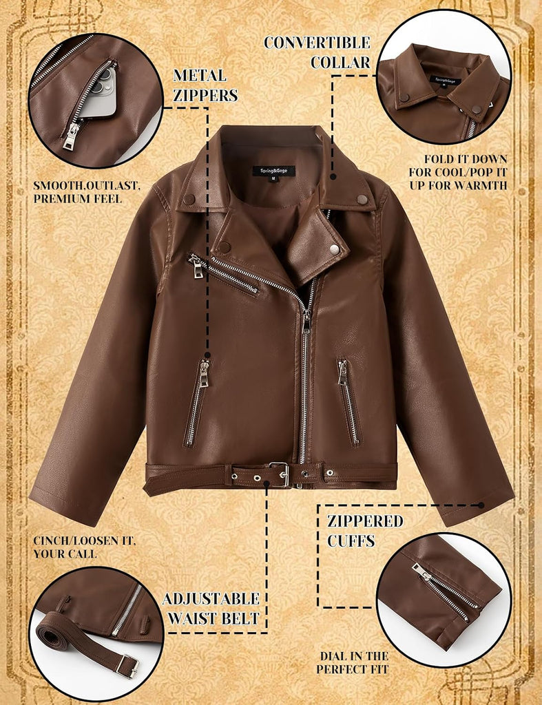 Boys Faux Leather Motorcycle Biker Jacket Asym-Zipper