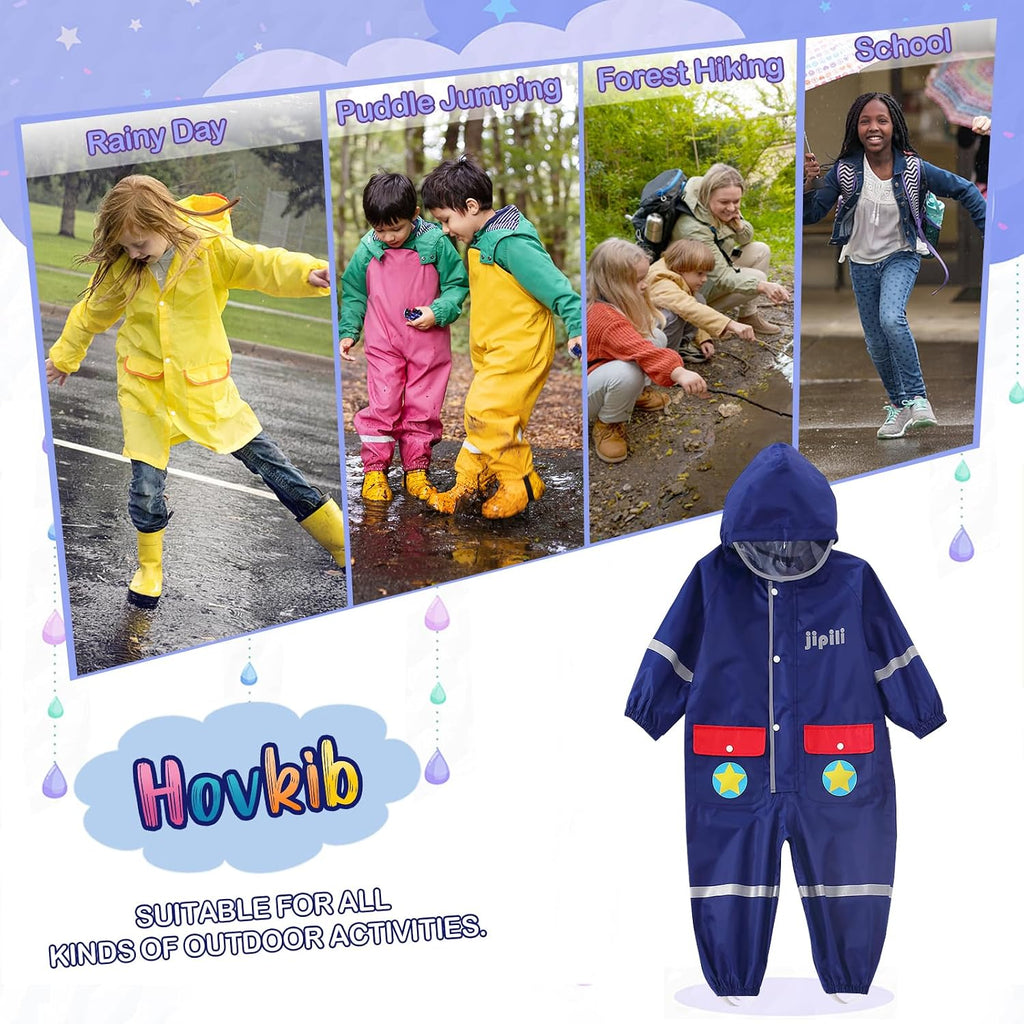 Kids Rain Suit Toddler Girls Boys One Piece Raincoat Waterproof Coverall 3D Cartoon Rain Jacket